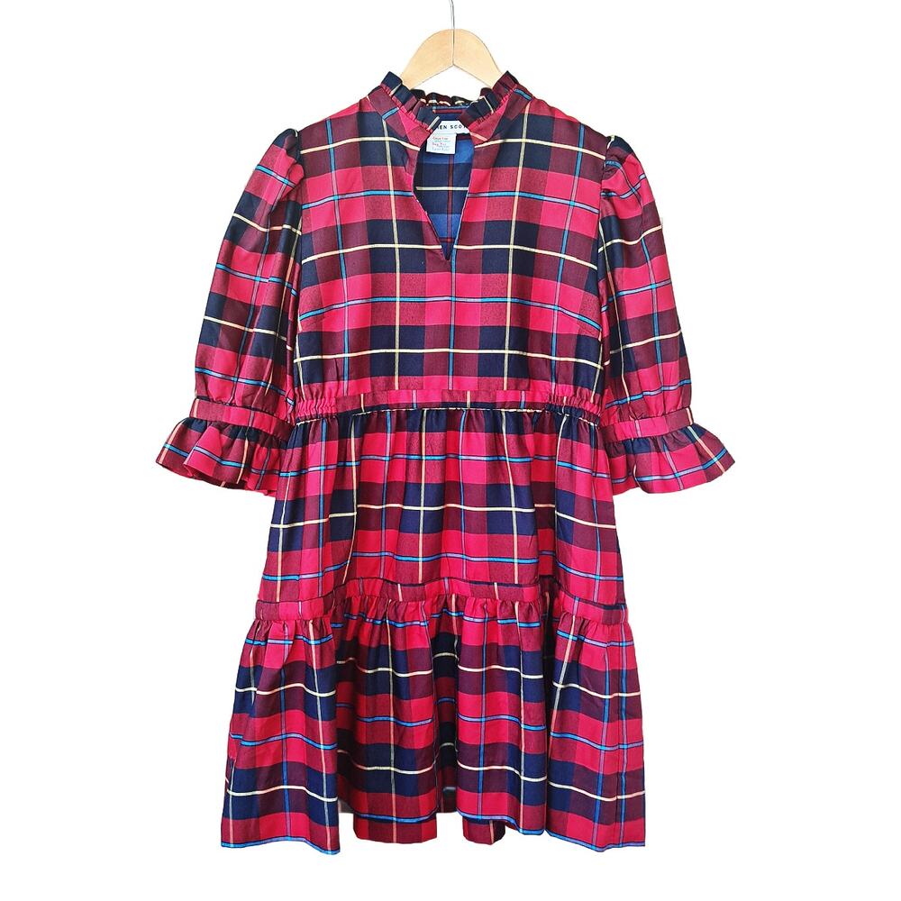 Gretchen Scott Teardrop Dress Plaidly Cooper  Red Plaid Size Large Preppy - Picture 10 of 12